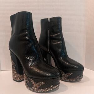 MARC JACOBS "Stasha" Black Snakeskin Embossed Booties with Glitter size 40